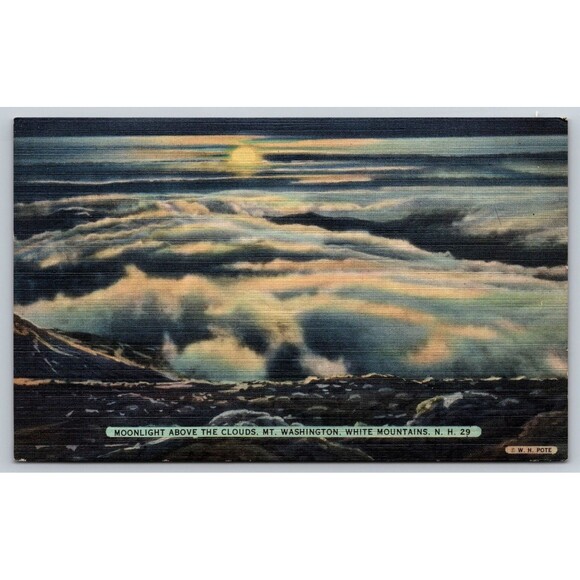 Postcard New Hampshire White Mountains Mt. Washington Moonlight above the Clouds - Picture 1 of 2